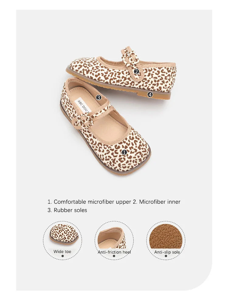 New 2023 Kids Shoes Children Princess Mary Jane 25-30 Baby Girls Dress Shoes Toddler Ballet Flats Fashion Leopard Pattern Shoes