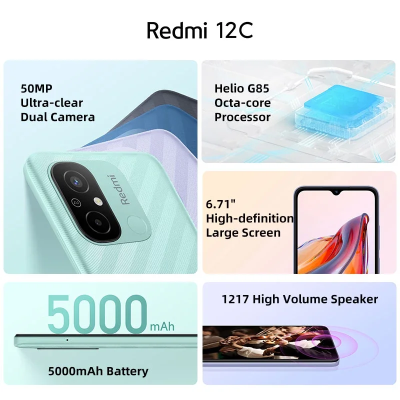 Xiaomi redmi 12c global rom 50mp câmera 5000mah bateria mtk helio g85 octa núcleo 6.71 "display hd miui 13 id de impressão digital