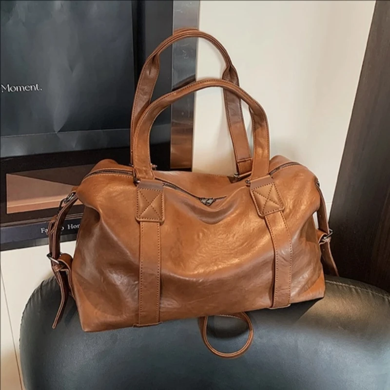 

2025 Новая винтажная повседневная сумка-тоут из натуральной кожи для женщин, большая вместительная сумка через плечо