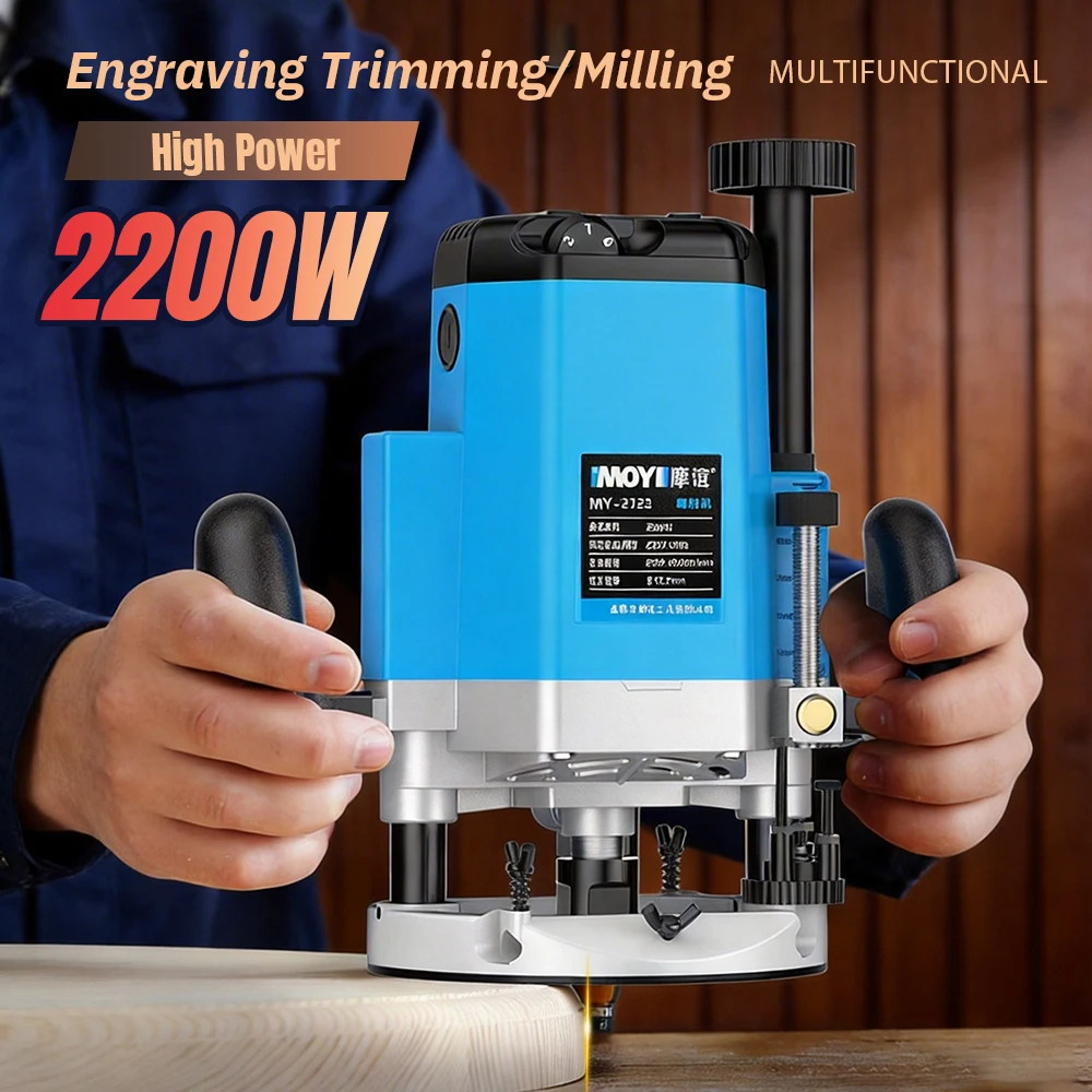 Tungfull 2200W Plunge Wood Router Electric Trimmer 6 Speed Wood Milling Engraving Slotting Tenoning Carpentry Power Tool