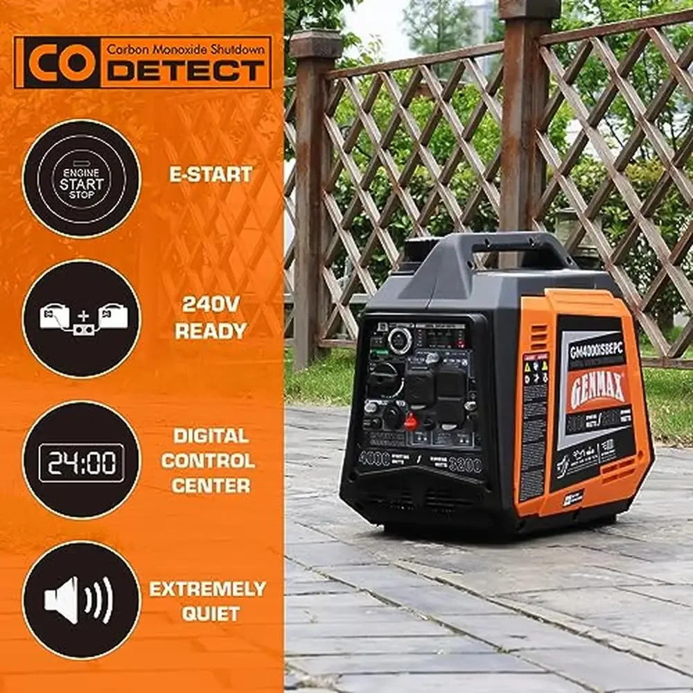 Ultra-Quiet 4000W Gas Portable Generator Electric Start Camping Outdoor Parallel Series Capability 145cc Engine Lightweight