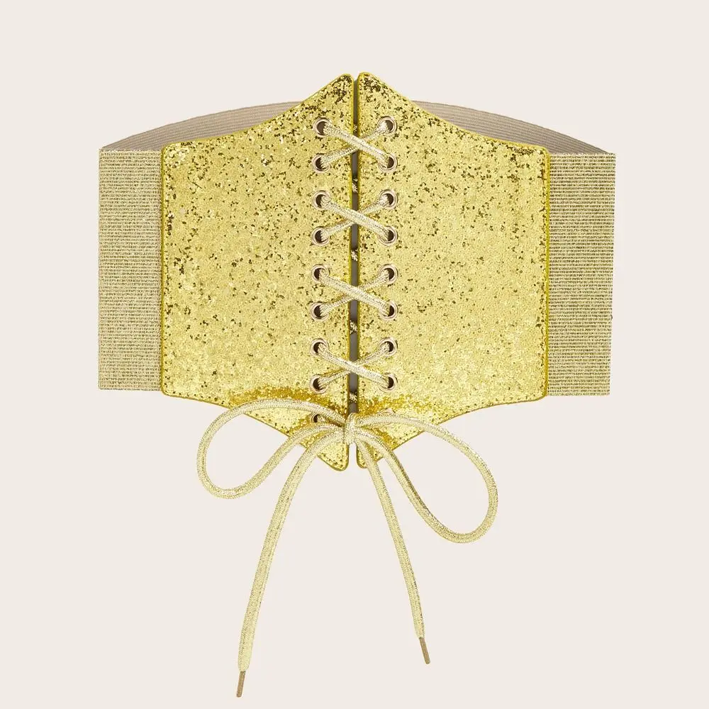 Elastic Gold Cummerbunds PU Leather Glitter Leopard Print Waistband Dress Girdle Shinny Blingbling Corset Belt Corset