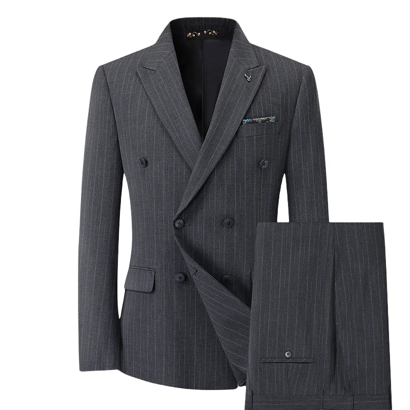 

Suit (Blazer+ Pants) Plus Size Double Breasted Men's Fashion Striped Wedding Gentleman Business Light Luxury Banquet Suit