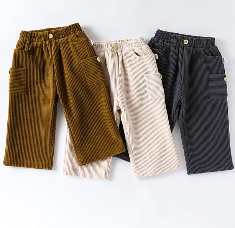 

Corduroy Wide-Leg Pants for Toddlers Warm Autumn and Winter Clothing Option for Boys and Girls