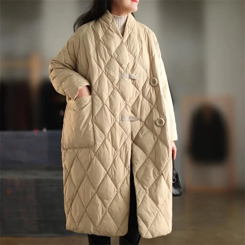 

Women Winter Jacket Korea Large Size Down Cotton Jacket Long over Knee Loose Female Casual Thin Thiened Bread Sle Winter Clothes