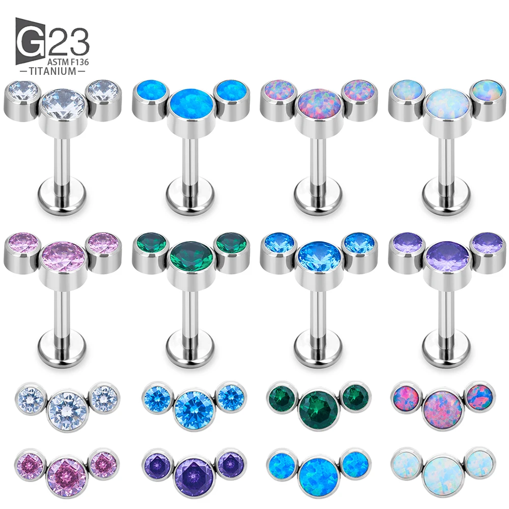 10pcs/50pcs Opal Earrings G23 F136 Titanium Earrings Labret Lip Studs Cartilage Wear Men's And Women's Face Decorative Jewelry