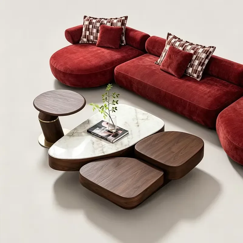 Modern simple irregular designer design wooden adjustable coffee table set unique high-end natural sofa furniture center