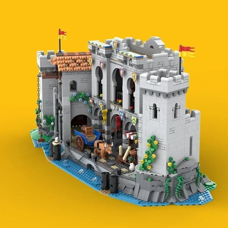 ยุคกลาง Street View รุ่น MOC อาคารอิฐ Lion Castle Port Modular เทคโนโลยีของขวัญวันหยุดประกอบของเล่นเด็กชุด