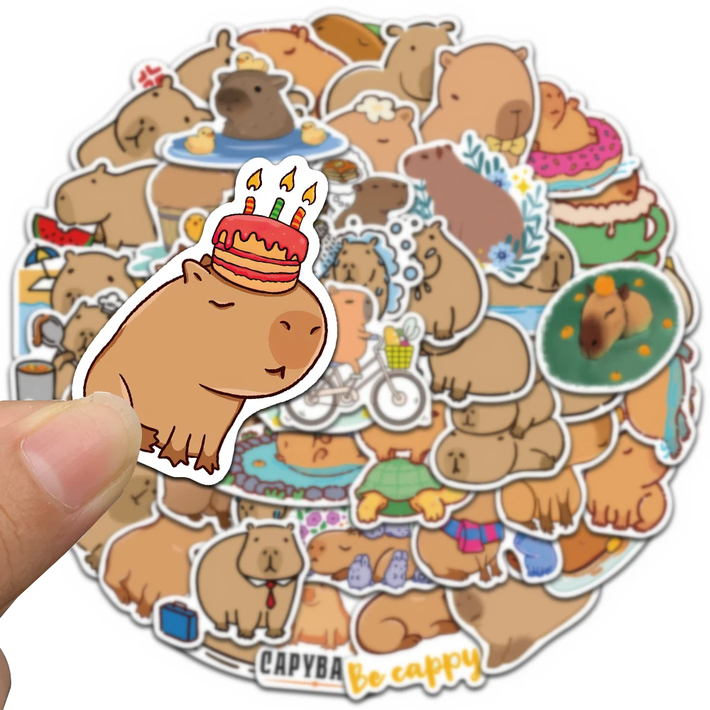 50pcs น่ารักการ์ตูนสัตว์ Capybara สติกเกอร์เด็กของขวัญสําหรับแล็ปท็อปกระเป๋าโทรศัพท์โน้ตบุ๊คกันน้ํา Graffiti จักรยาน Decals