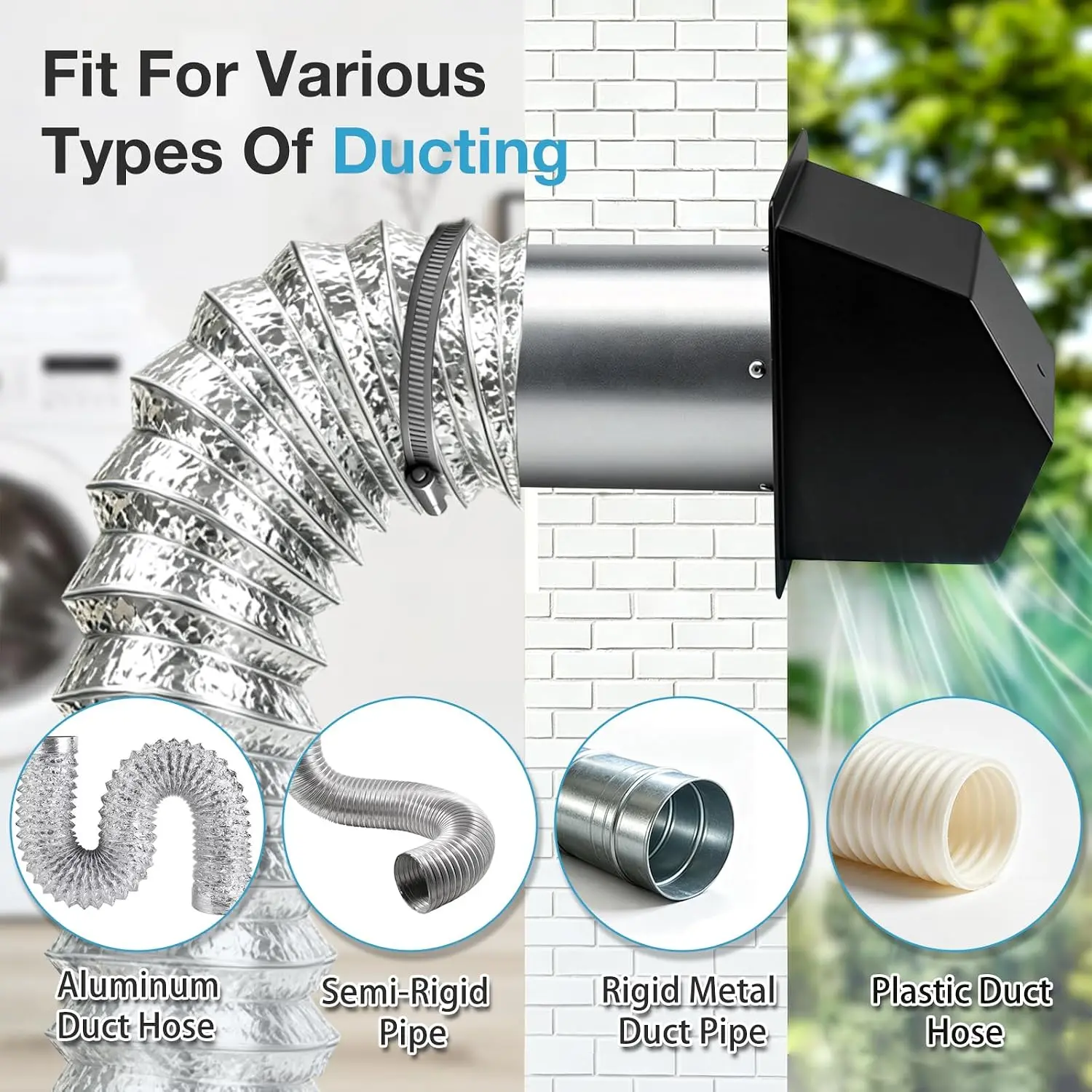 6 Inch Dryer Vent Cover Outside,Hooded Wall Vent with Screen and Damper,Exterior Exhaust Outdoor Dryer Vent for Laundry,Bathroom