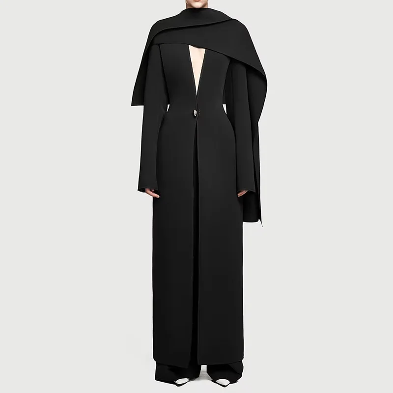 

Women's Elegant Long Sleeve Trench Coat Single-Button Scarf Style for Autumn Fashionable Classy Outerwear