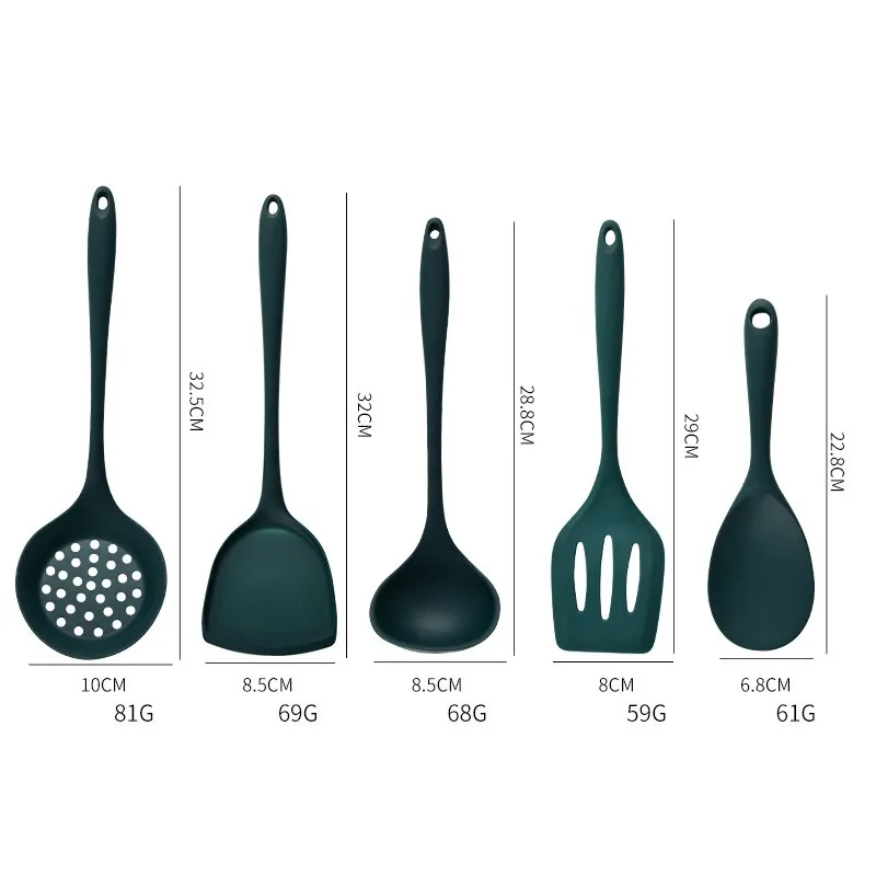 5 قطعة الغذاء الصف سيليكون أواني المطبخ مجموعة مقاومة للحرارة غير عصا ملعقة مغرفة مشقوق ملعقة أدوات الطبخ الأخضر #2
