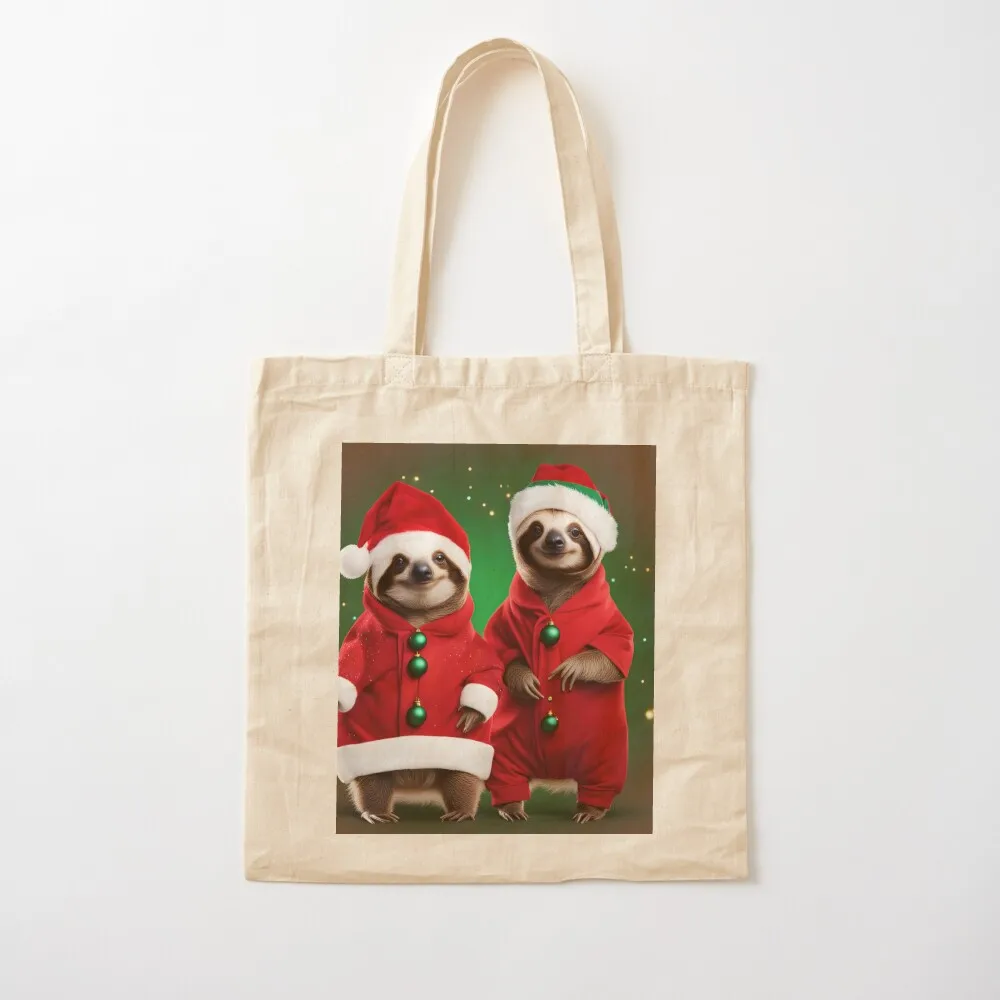 

2 cute sloths in a Christmas costume Tote Bag ecological bags hand bag ladies Canvas Tote Bag
