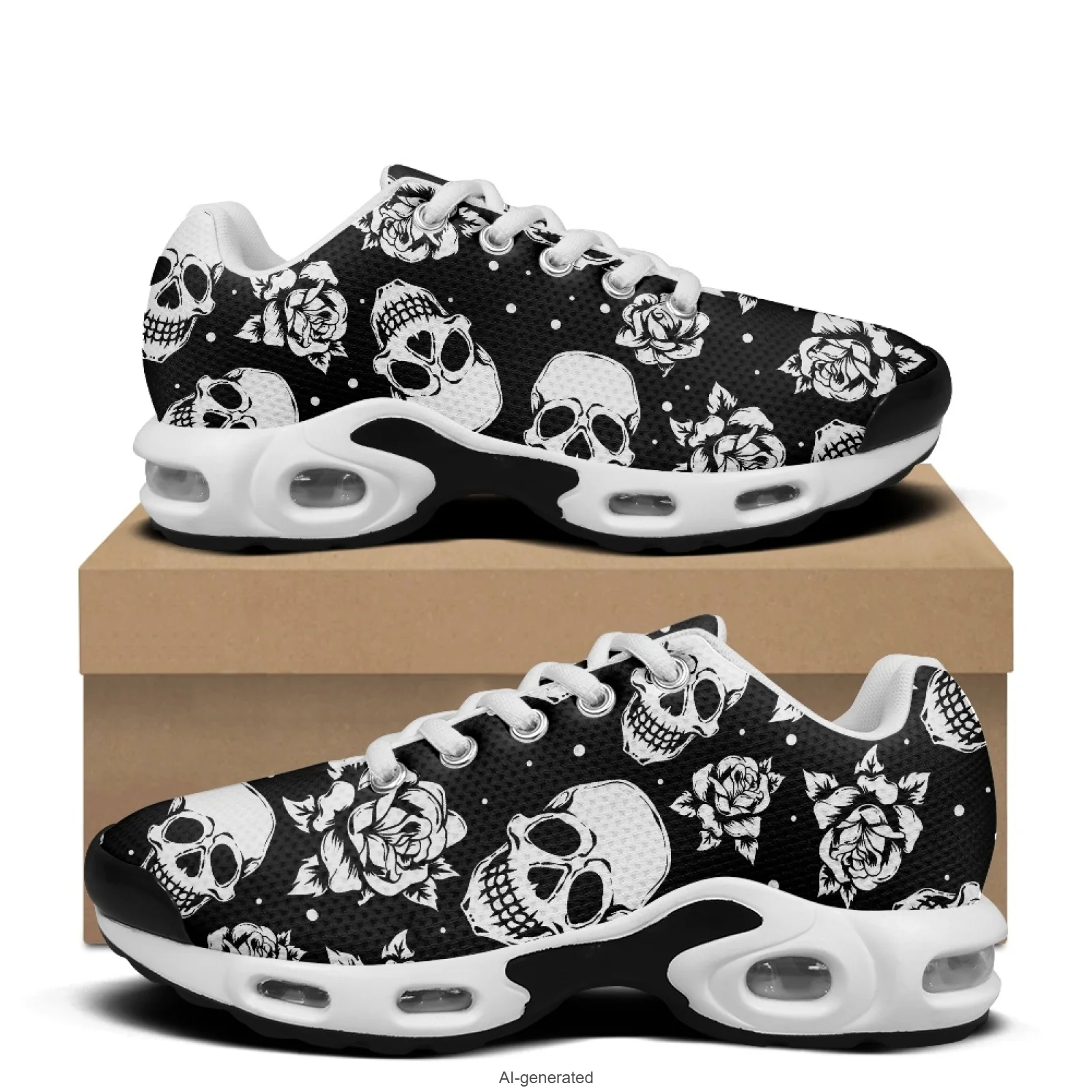

XIXIRIMIDO Skull Rose Air-Cushioned Sneakers Women's Running Shoes Men's Commuter Shoes Lightweight Breathable Soft Comfortable