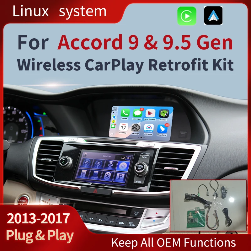 Wireless CarPlay Android Auto Module For Honda Accord 9th 9.5th Gen 2013-2017, Original Factory Screen Retrofit Kit