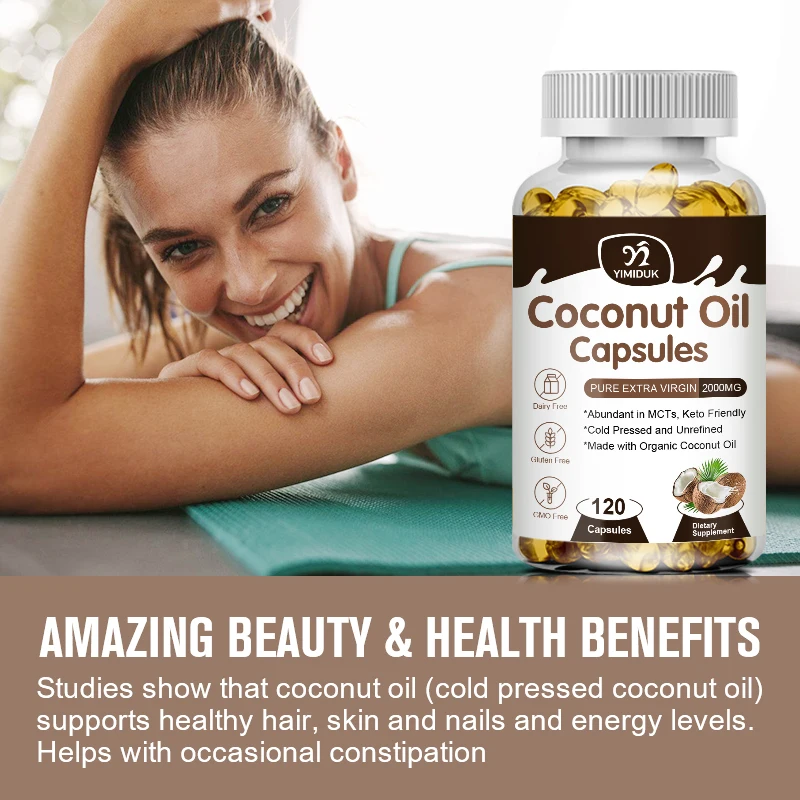 Coconut Oil Capsules Promotes Healthy Hair, Skin & Nails Made with Organic Coconut Oil