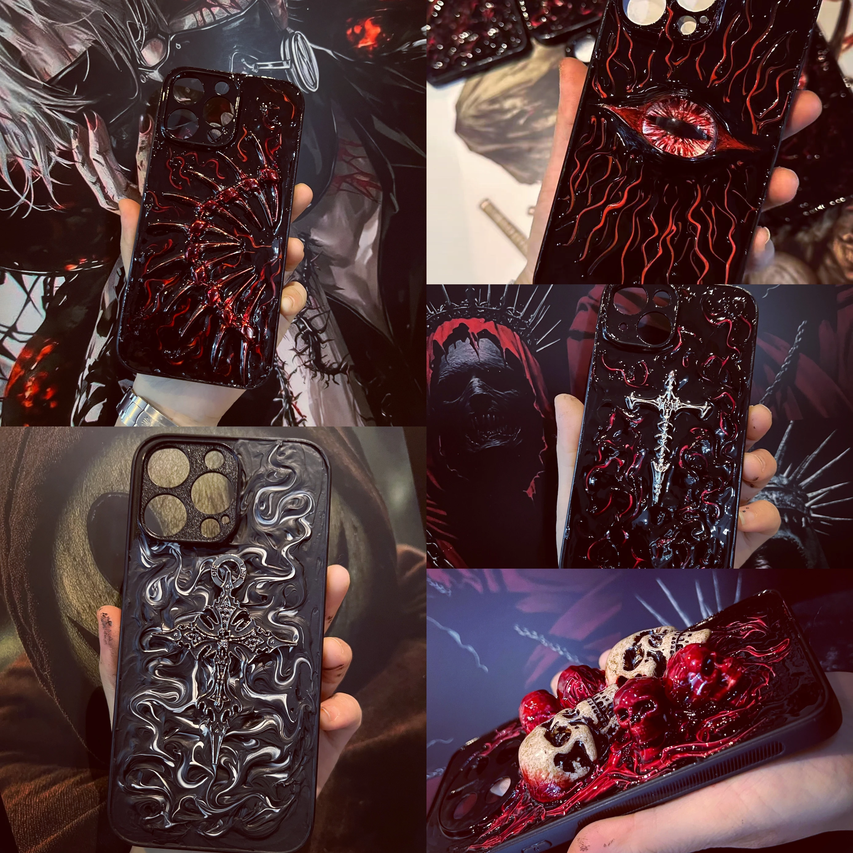 

4021 Handmade 3D Dark Gothic Spooky Skull Horror Theme Full Coverage Protective Phone Case for iPhone Xiaomi Huawei Samsung