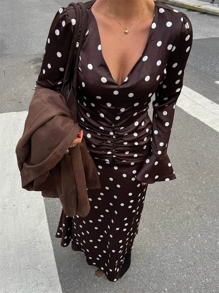 

2026 V-Neck Contrast Maxi Dress Women's Long Sleeve High Waist Elegant Commute Party Dress Female Summer Long Dress New