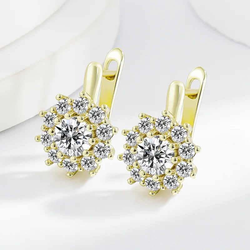 925 Sterling Silver 14K Gold Plated British Style Simple Flower Zircon Women's Stylish Daily Earrings - view 2
