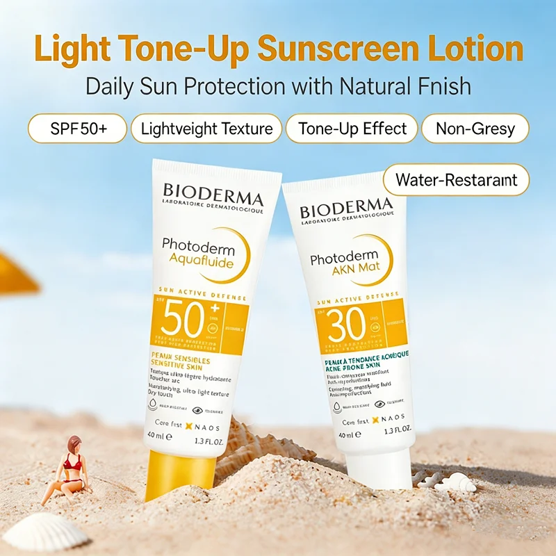 Crème solaire SPF50+ Bioderma Photoderm Aquafluide, protection solaire ultra-légère hydratante invisible, résistante à l'eau pour le visage et le