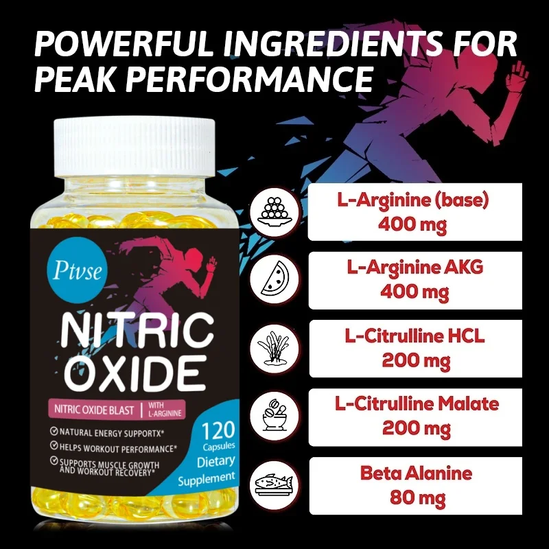 Nitric Oxide Supplement Capsules L Arginine 3X Strength Premium Muscle Supporting Nitric Booster for Strength & Energy