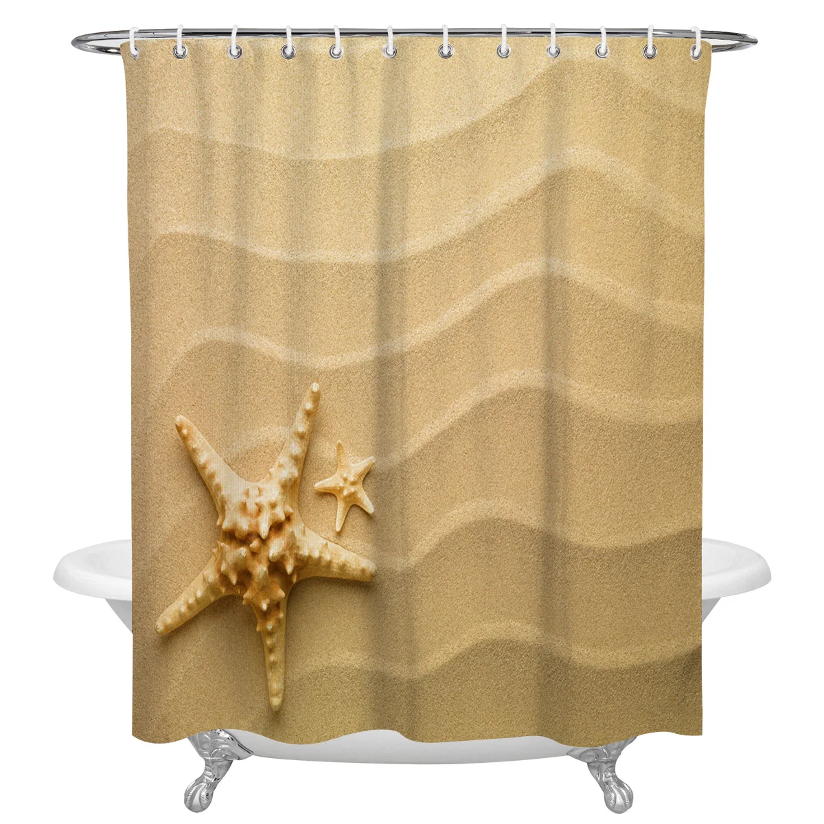 Beach Sand Starfish Waterproof Bathroom Decoration Shower Curtain With Hook Printed Bathtub Curtains Bathroom Accessories