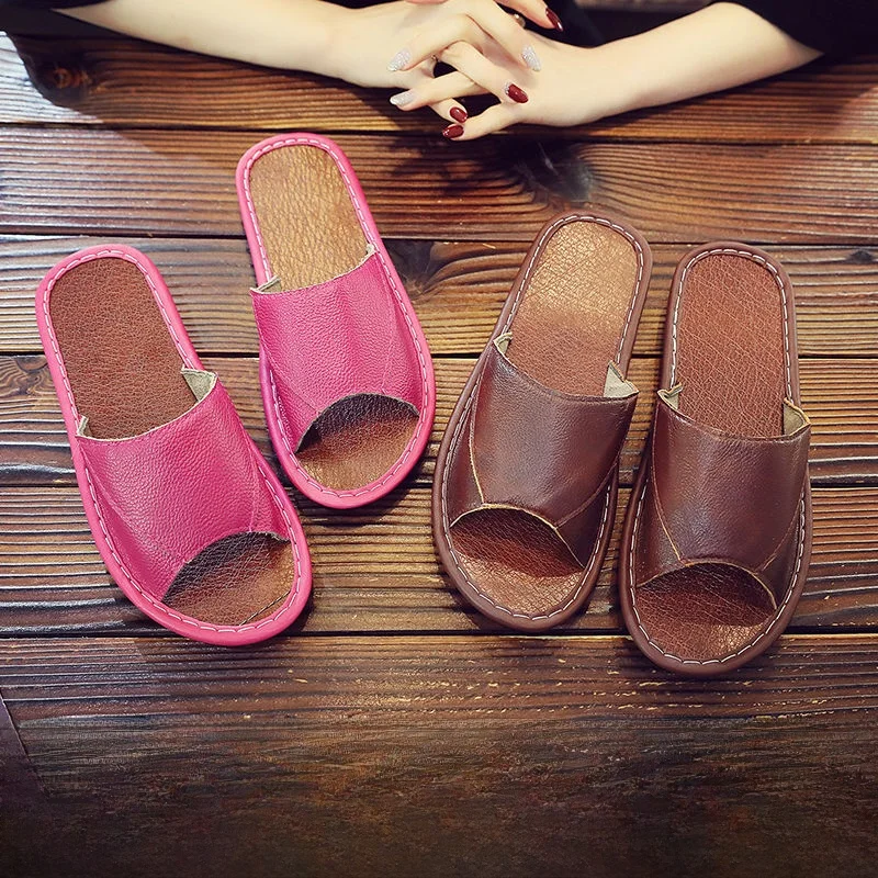 Japanese Style Genuine Top Layer Cowhide Indoor Home Men's Slippers Summer Anti-Slip Wooden Floor Family Couple Sandals