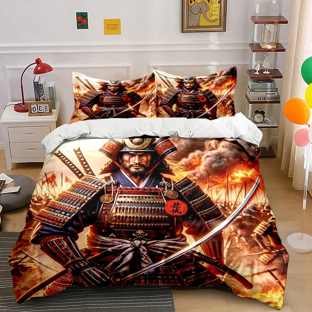 Samurai Armor Themed Three-Piece Set Bedding Set with 1 Duvet Cover 2 Pillowcases Single Double King Queen, Gift