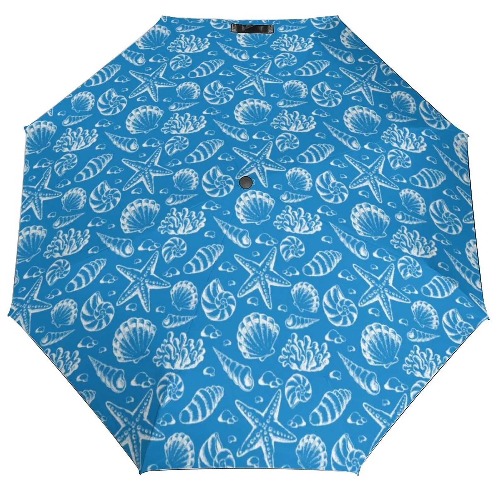 Sea Shells Umbrella Blue Beach Print Auto Windproof Umbrella Wholesale Design Backpack Portable Umbrella