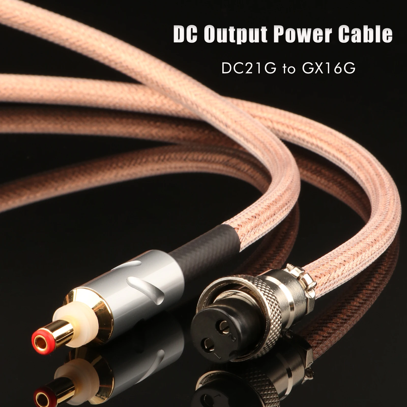 HiFi OCC Versilbertes DC-Stromkabel, GX16-2P auf 5,5x2,5mm, Rauscharmes Lineares Netzteil-Kabel für DAC/Verstärker (Länge Optional)