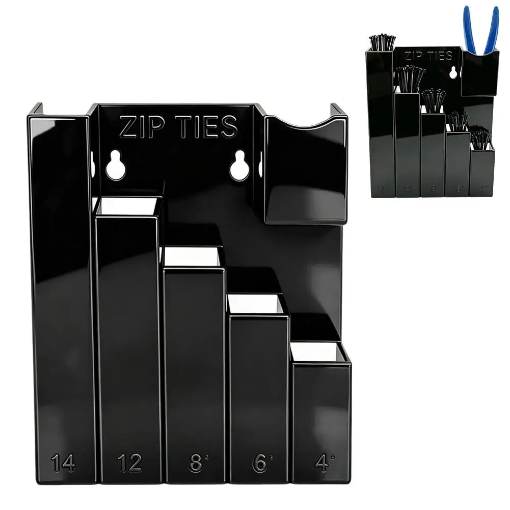 Kabelbinder-Organizer mit 5 Fächern, Kabelbinder-Aufbewahrungshalter mit Zangenfach, Wandmontage, Werkzeugregal für Garage und Werkstatt – Detail 1