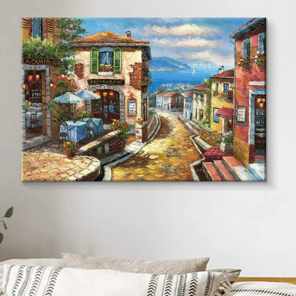 Coastal Cityscape Diamond Painting Italian Town Embroidery Art Mediterranean Style Street Diamond Mosaic For Living Room Decor