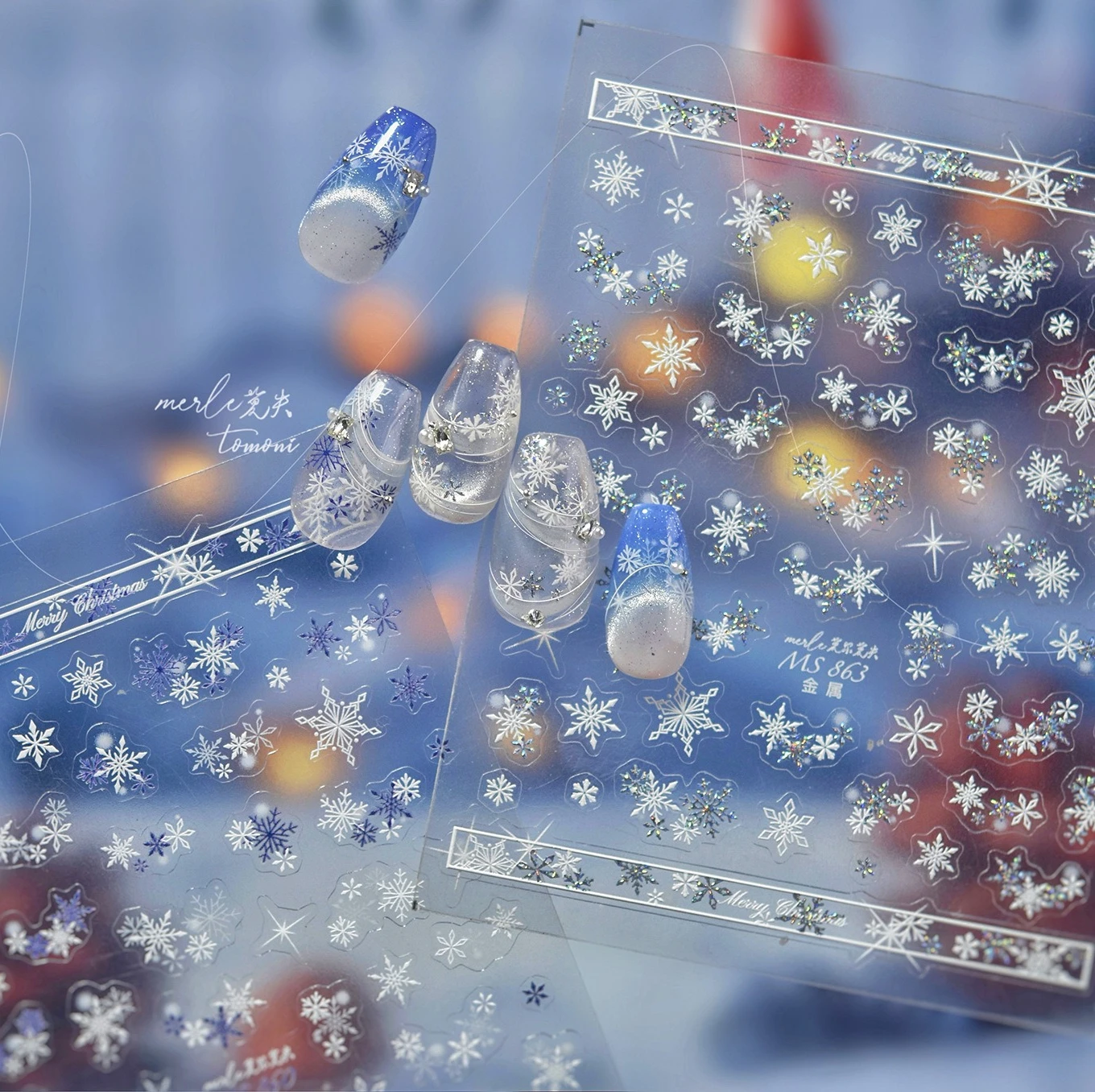 Winter Silver Snowflake Moon Star Starburst Snowball Musical Note Staff Lace Feather Snow DIY Nail Art Stickers Manicure Decals