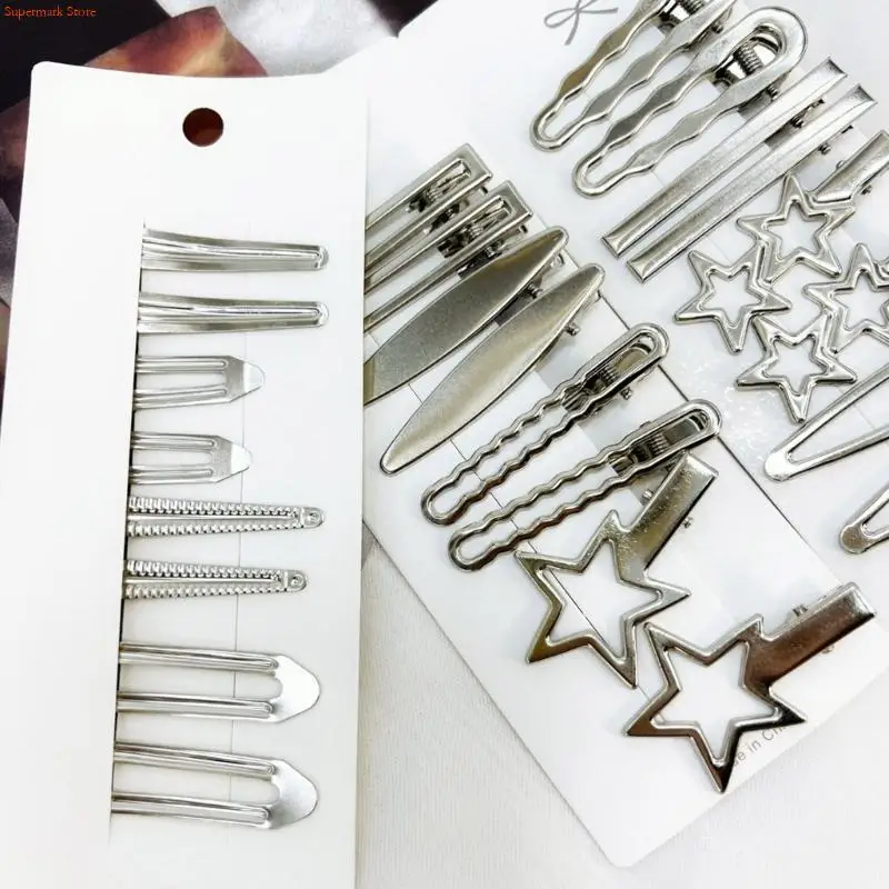 Q5WE 24Pcs Metal Star Hair Clip 2000s Duckbill Clip Side Barrettes for Everyday Wear