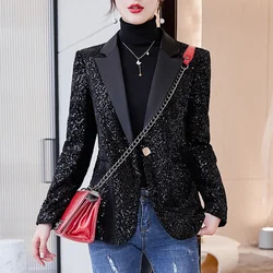 Sequin Blazers Suit Jacket Female Small Fragrant Celebrity Style Versatile Casual Small People Sequins Office Lady Suit Jacket