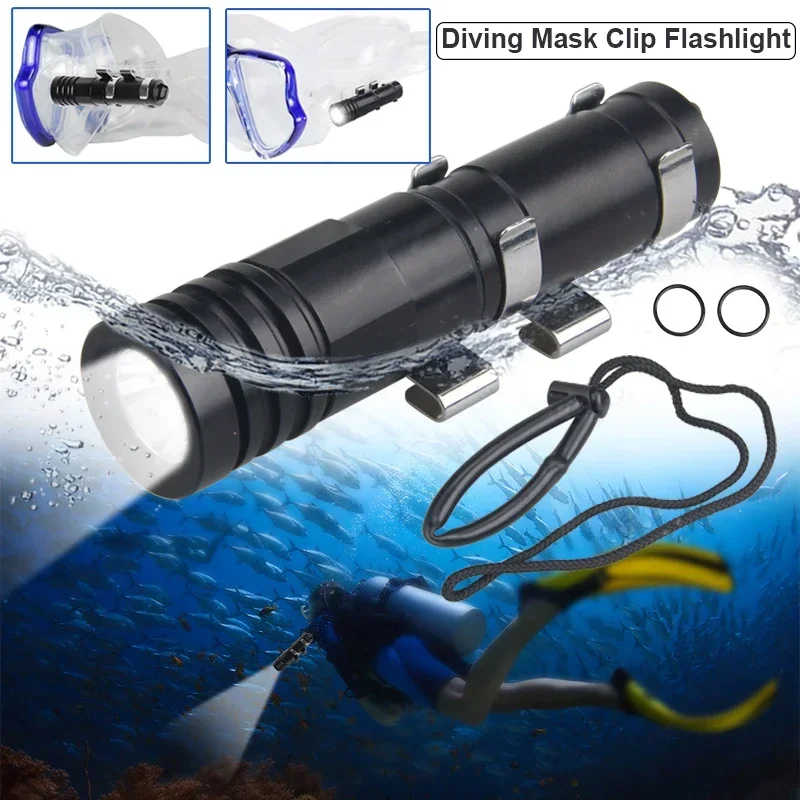 Underwater 100m Diving Flashlight R3 LED Scuba Lamp Mini Diving Mask Light Side Torch Lantern For Snorkeling Diver Dive Flashlig