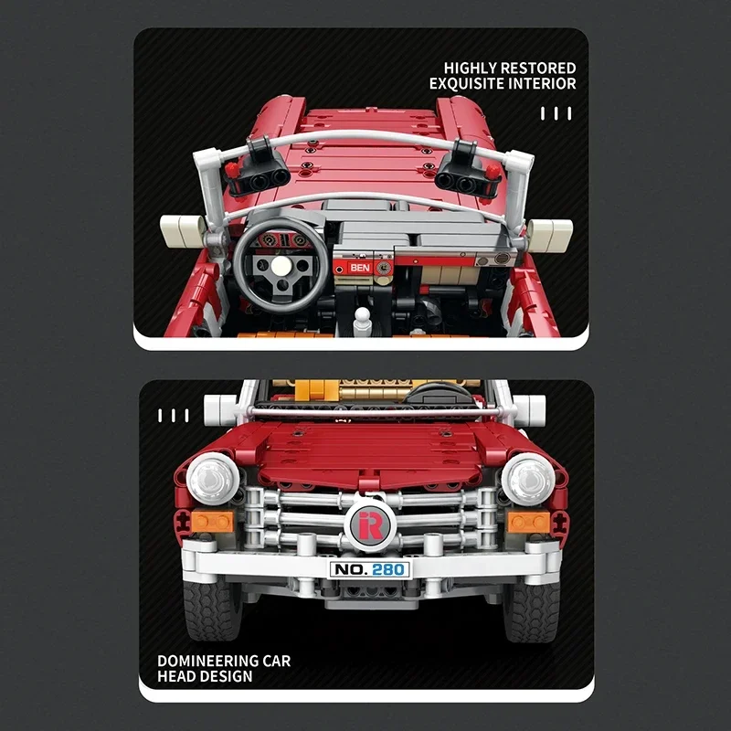 مكعبات بناء سيارات كلاسيكية للأطفال ، موديل سيارة ، تكنولوجيا تحكم عن بعد ، طوب إلكتروني ، هدايا أعياد الميلاد ، ألعاب ريترو ، 280 عام ، #4