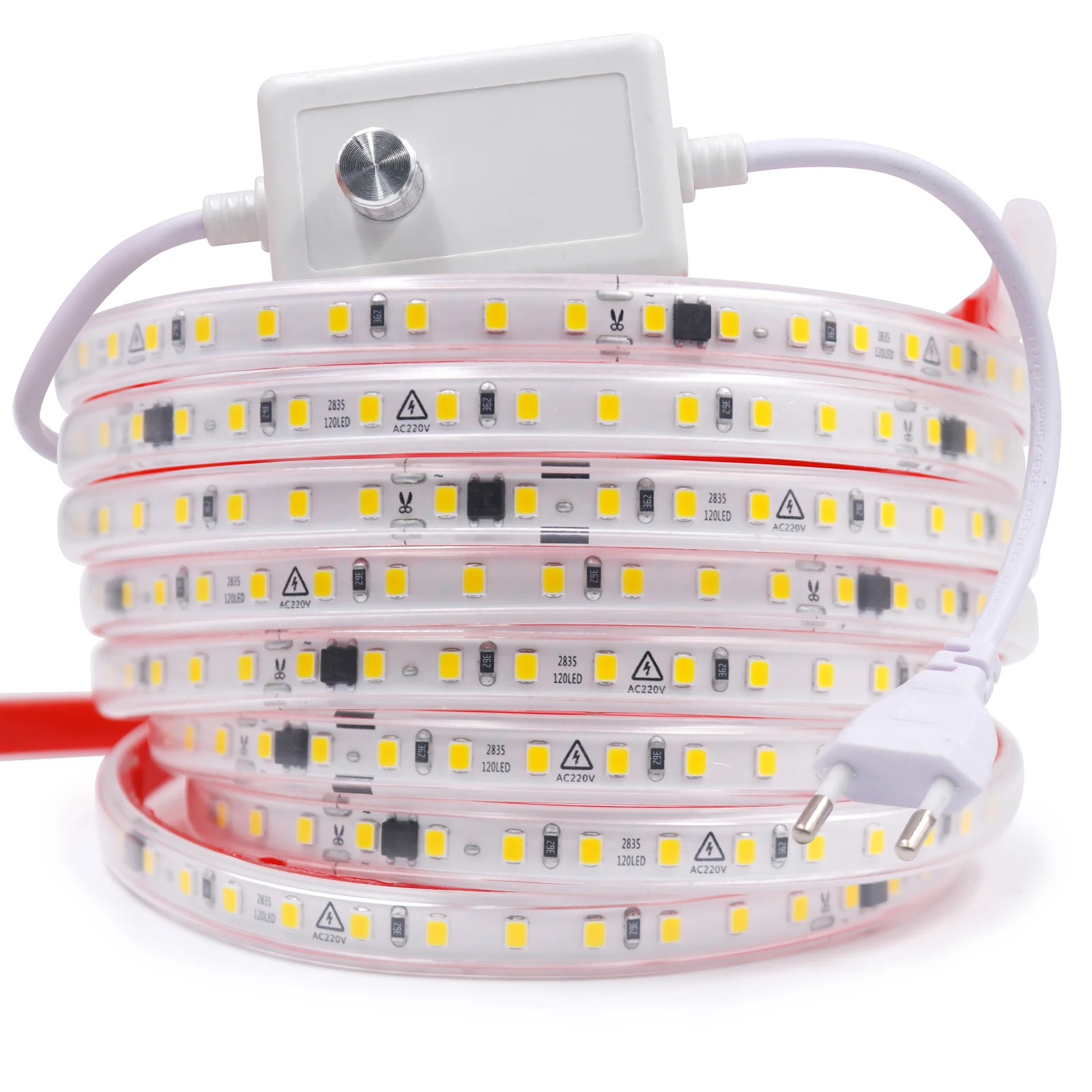 Dimmable LED Strip Light 230V 2835 120LEDs/M Tape Adhesive Diode Rope Lamp 10CM Cuttable Waterproof Cold Natural Warm White