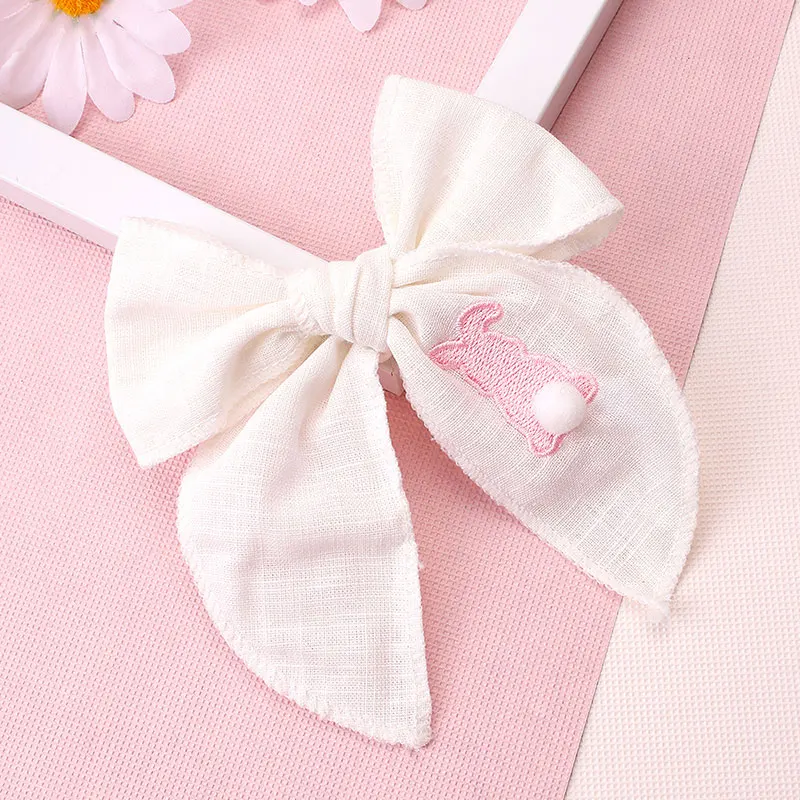 Fashion Embroidery Rabbit Hairpins Ribbon Pink Ballet Shoes Hair Bows Clips Girls Barrettes Headwear Hair Styling Accessories