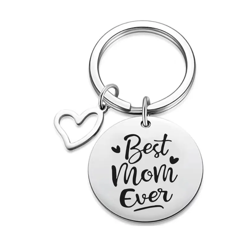 Birthday Gift for Mom Best Mom Ever Heart Stainless Steel Keychain Key Tag Mother Mum Heart Sweet Key Chains DIY Jewelry Gifts