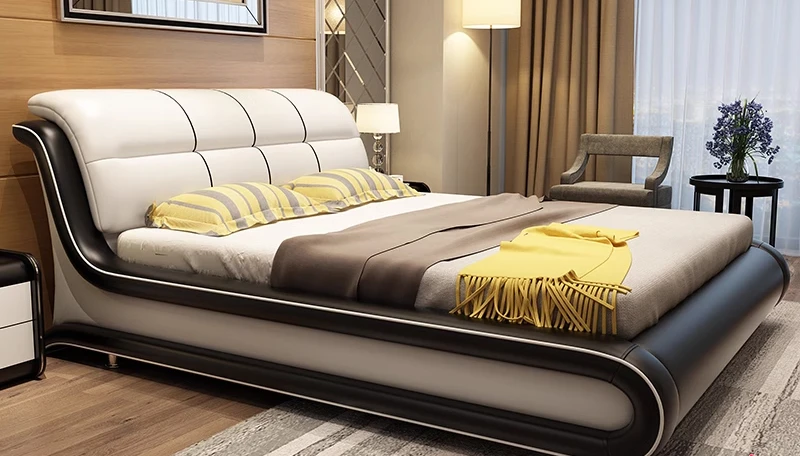 Modern minimalist leather bed Nordic storage bed 1.5m high box bed 1.8m double bed.