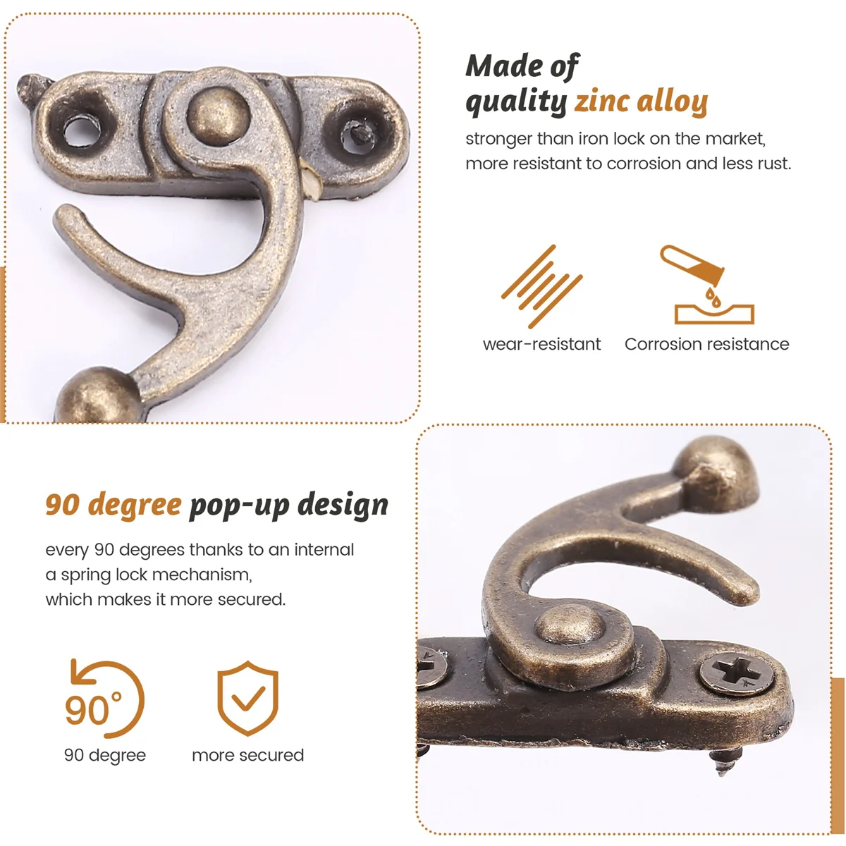 20 SZTUK Brązowy ton Antyczny prawy zatrzask Hak Hasp Horn Lock Drewniane pudełko z biżuterią Zatrzask z haczykiem