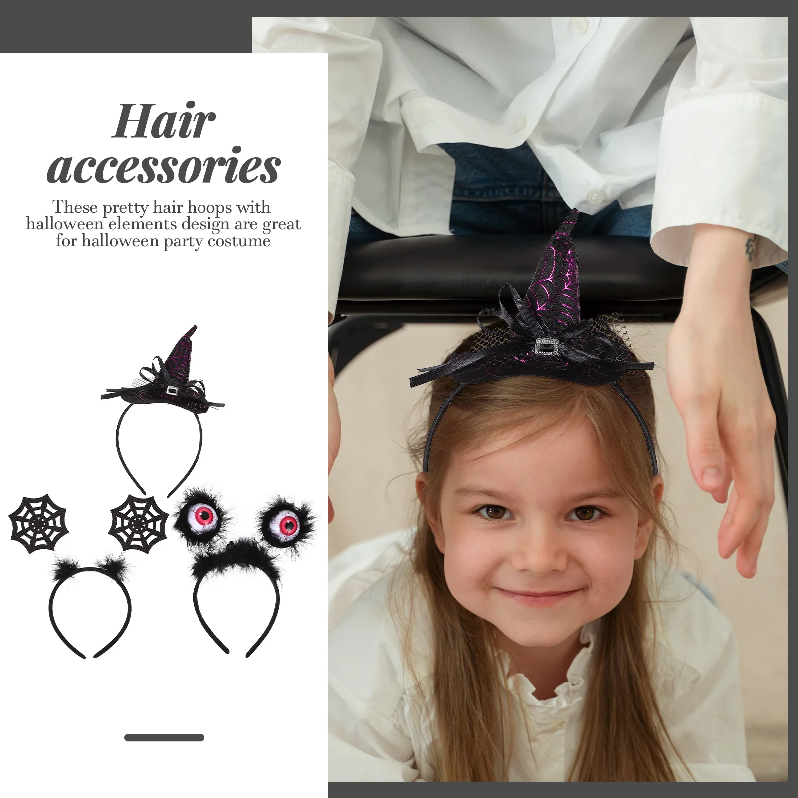 

3Pcs Halloween Witch Hat Hair Hoops Party Cosplay Chic Hairbands Creative Hair Accessories for Festive Fun