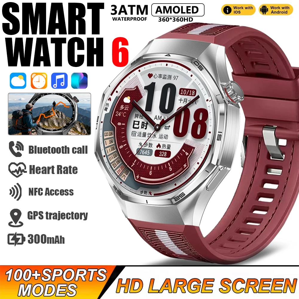 

2025 Новые часы GT 6 GPS Смарт-часы Мужской компас AMOLED Экран Водонепроницаемый Bluetooth Вызов Спортивный трекер Смарт-часы Мужчины Женщины