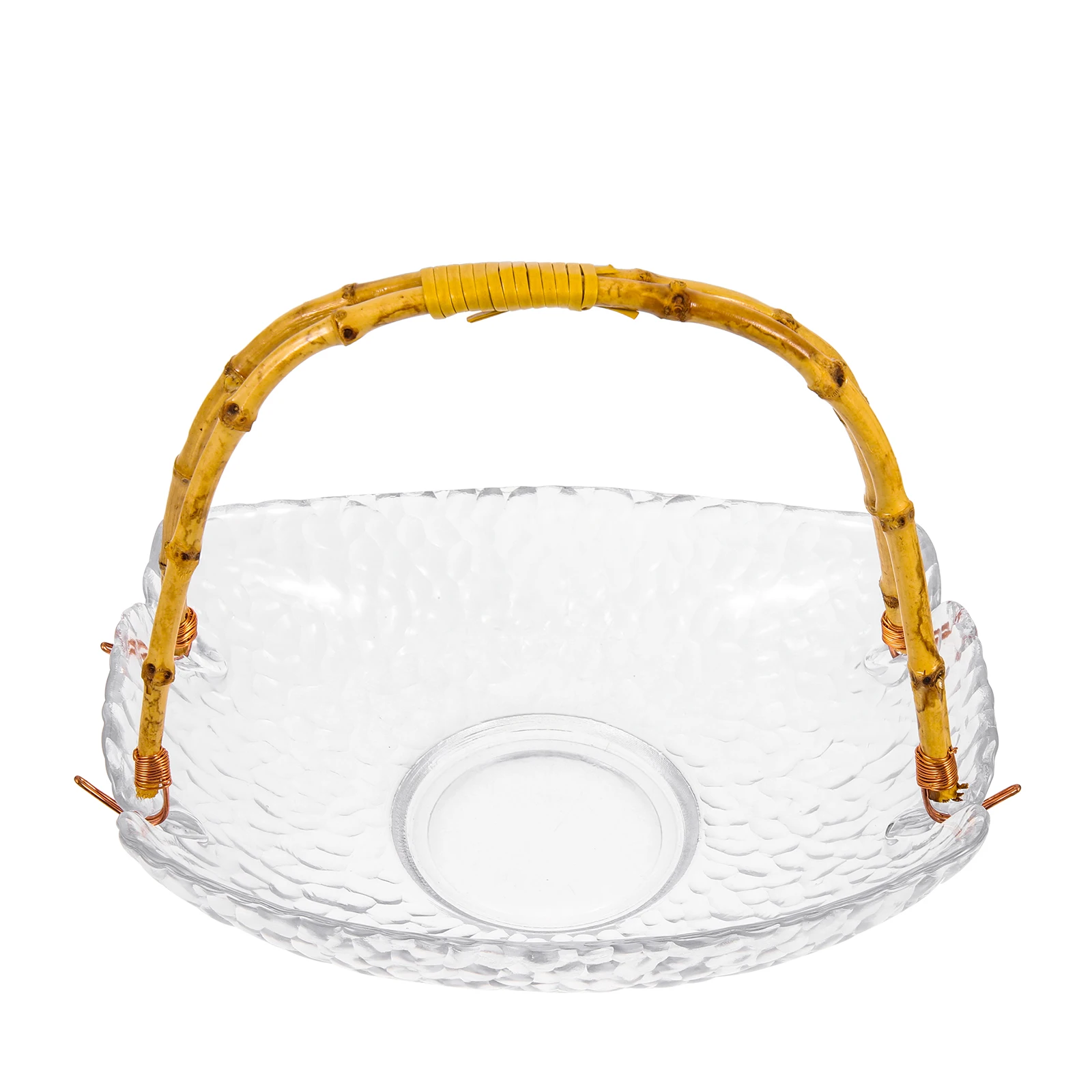

1PCS Fish Scale Glass Fruit Tray Snack Holder Kitchen Living Room Multi Function Decorative Serving Plate Bamboo Rattan