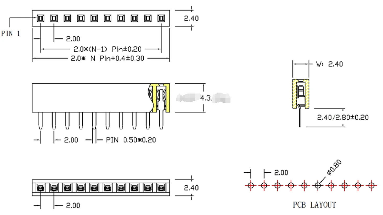 10PCS/1X40P needle arrangement / 2.0Pitch     1X40P Mother Row/ 2.0 Pitch               Direct insertion pin and mother