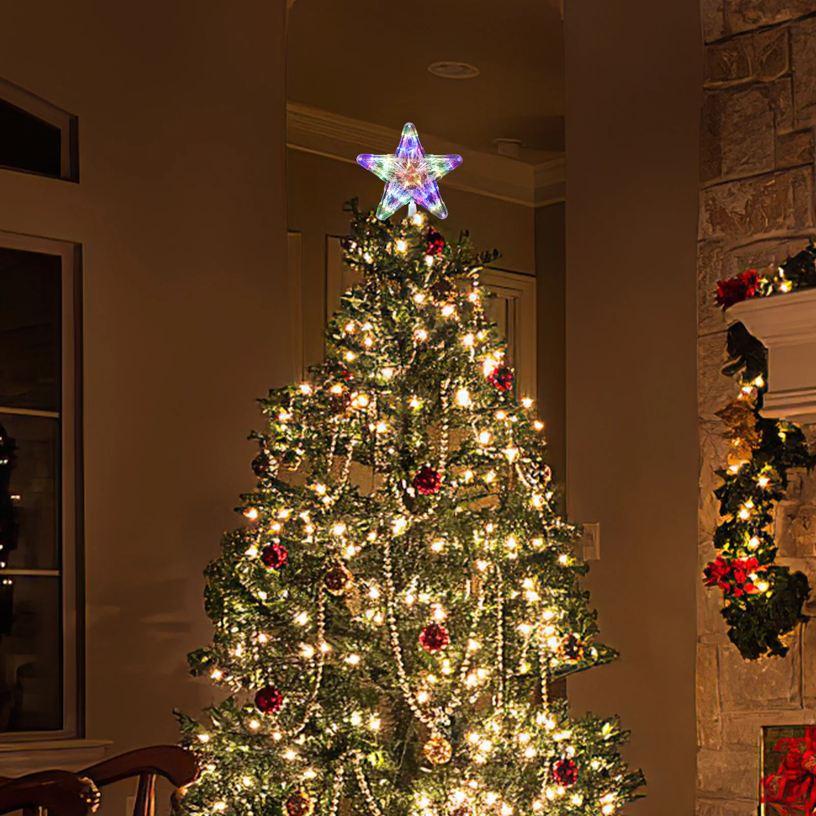 

2Pcs Christmas Tree LED Star Light 30 LED Flowing Colorful Lighted Star Treetop Holiday Decoration Lighted Christmas Tree Topper