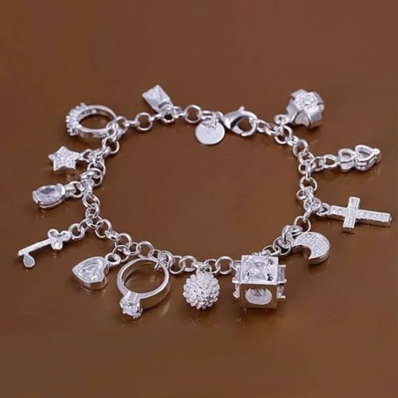 Hot Street fashion silver color fine Zircon heart key Pendant Bracelet for woman party Gifts wedding accessories Jewelry