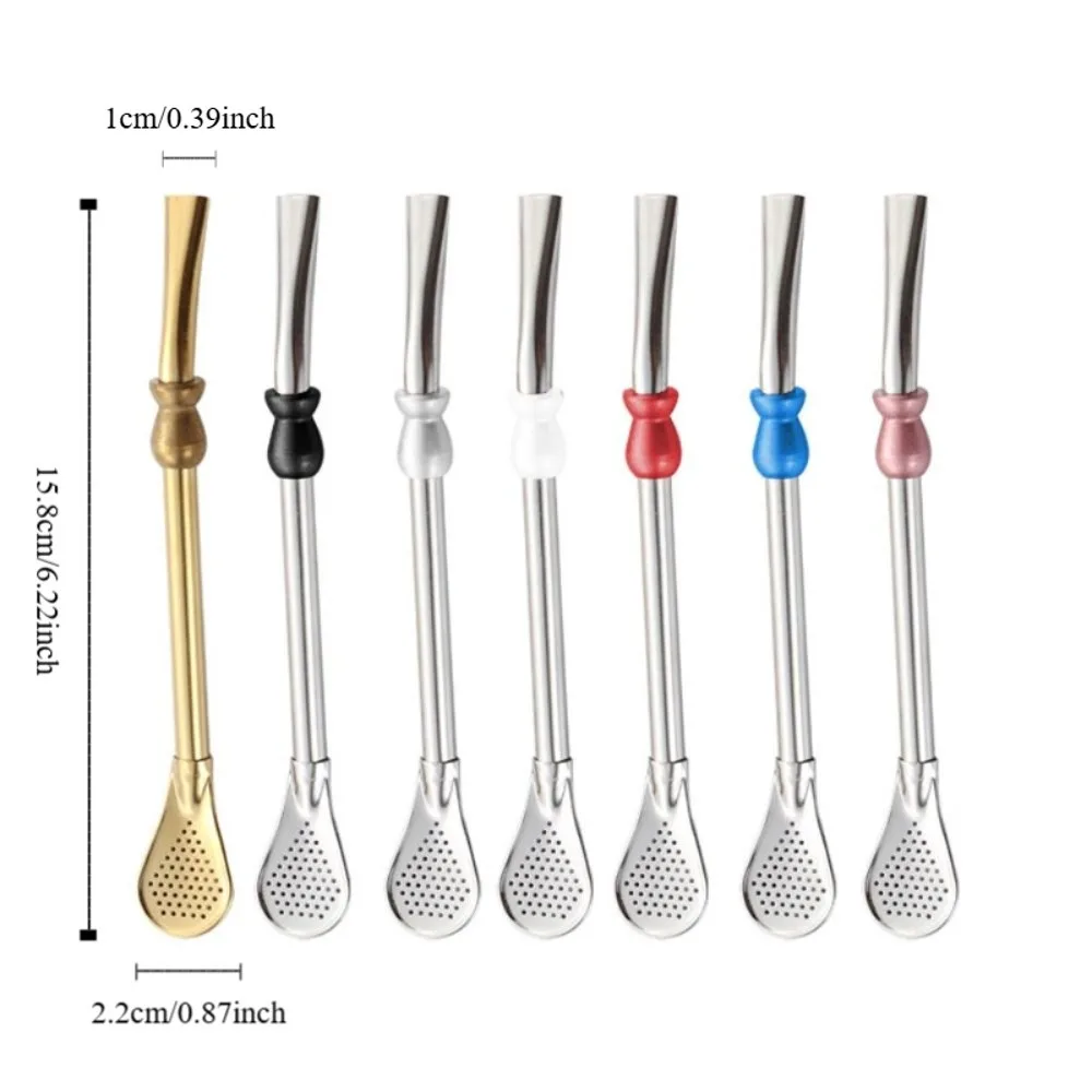 2 Piece 304 Stainless Steel Yerba Mate Drinking Straw Reusable Rustproof Filter Straw Anti-skid Design Straw Spoon Travel