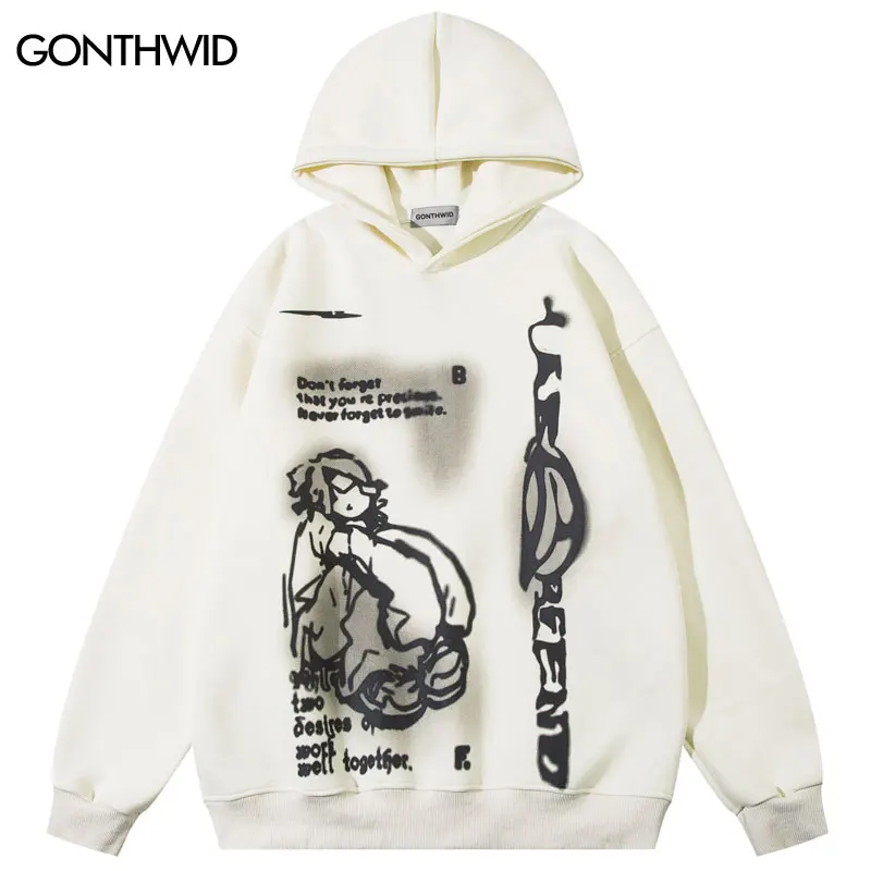 Harajuku Hoodie Streetwear Hip Hop Cartoon Boy Graphic Print Hooded Sweatshirt Y2K Men 2023 Fashion Loose Pullover Hoodies Pink